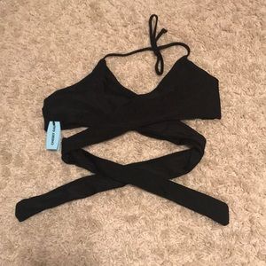 NWT wrap black bikini top size L